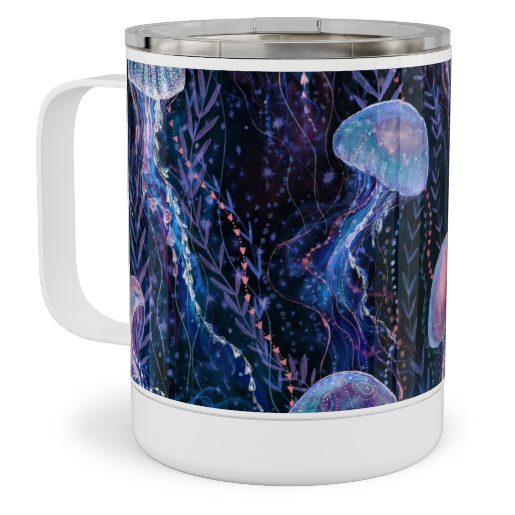 Magic Jellyfish Watercolor Stainless Steel Mug, 10oz, Blue