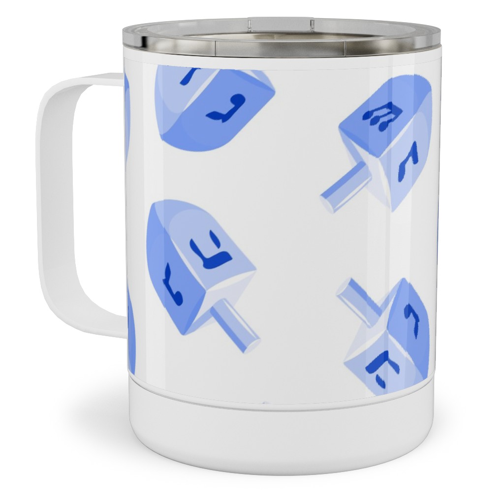 Dreidels Stainless Steel Mug, 10oz, Blue, Blue Bonnet