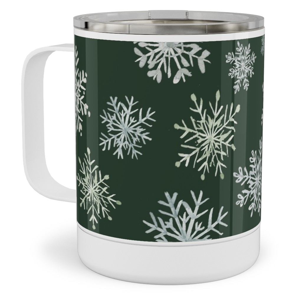 Lace Snowflakes on Hunter Green Stainless Steel Mug, 10oz, Green, Classic Green