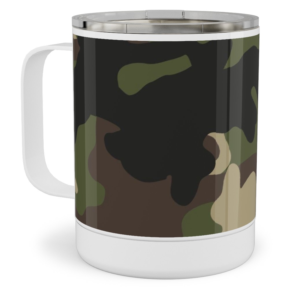 Ducks, Trucks, and Eight Point Bucks - Camo Stainless Steel Mug, 10oz, Green, Classic Green