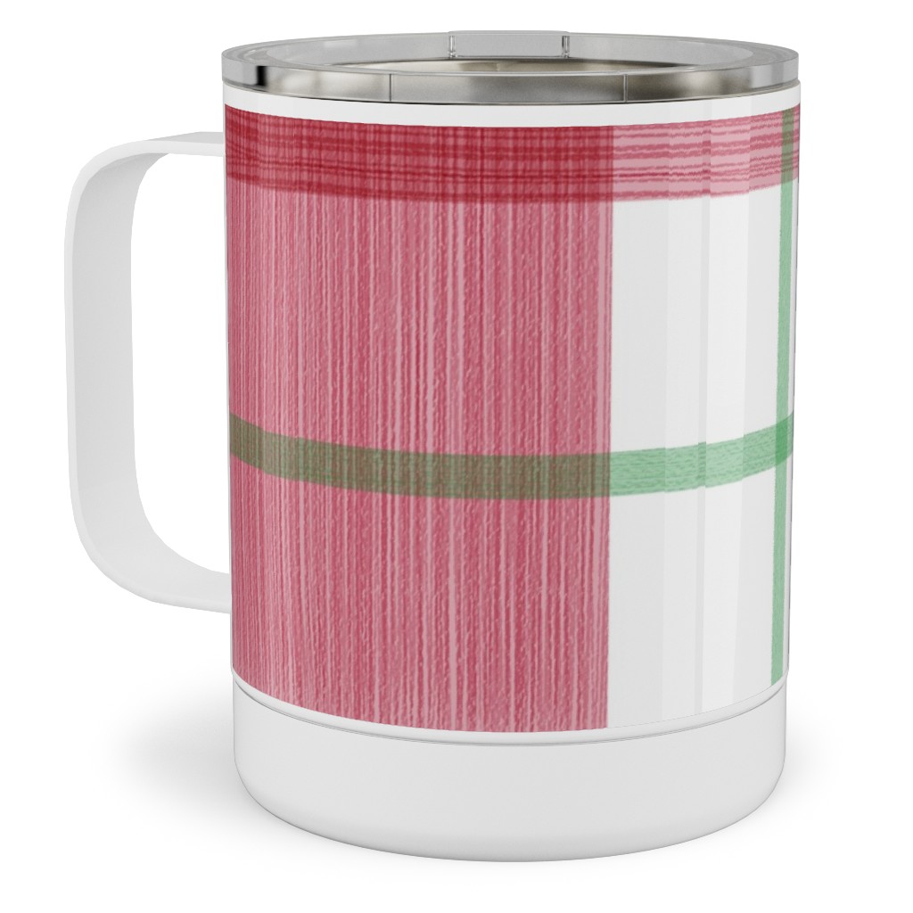 Double Plaid Stainless Steel Mug, 10oz, Red