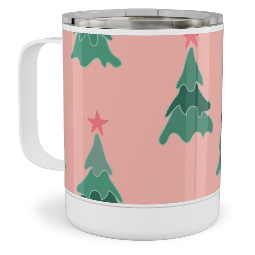 Modern Christmas Trees Stainless Steel Mug, 10oz, Pink, Bright Pink