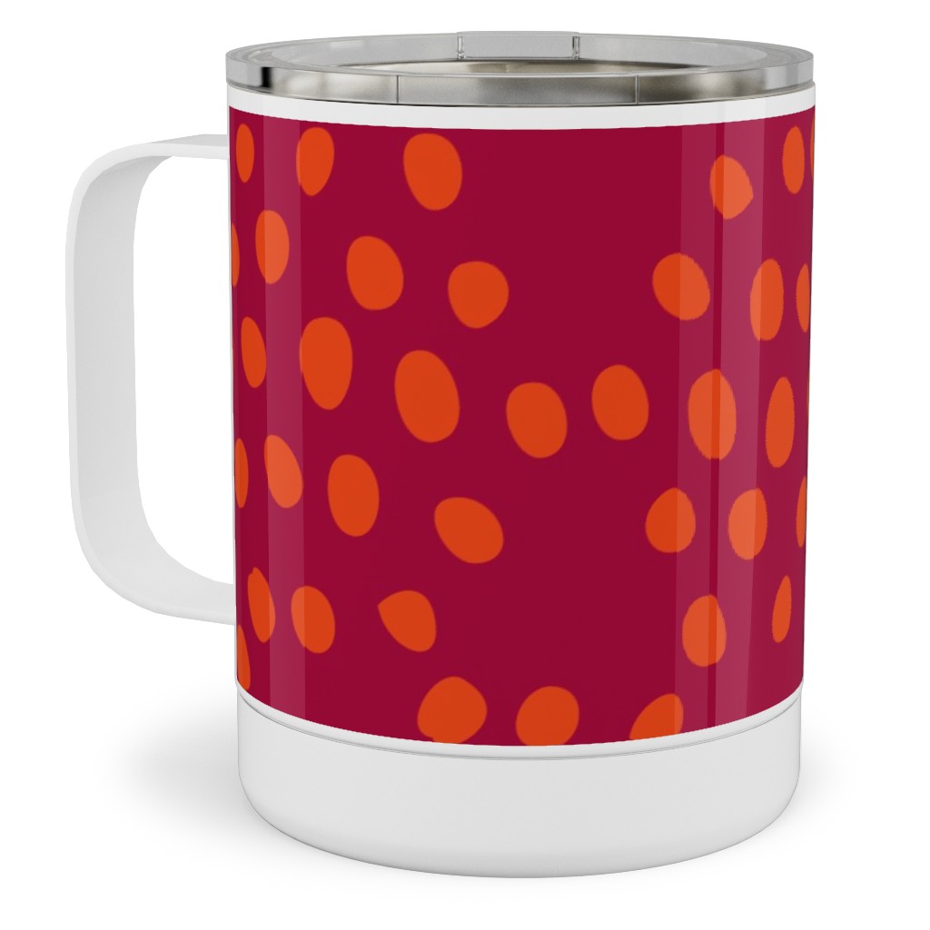 Hexagon Dots - Red and Orange Stainless Steel Mug, 10oz, Red, Red