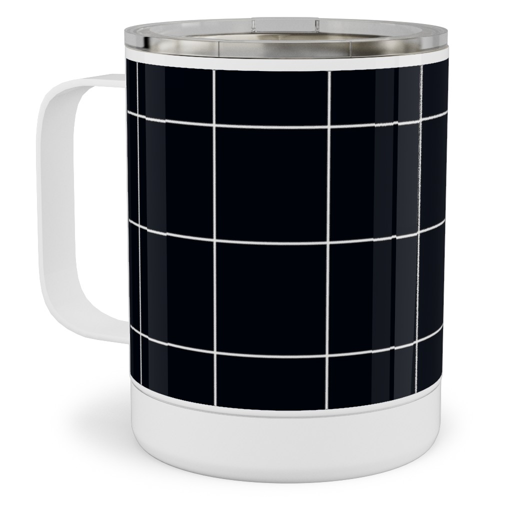 Grid - Black Ad White Stainless Steel Mug, 10oz, Black, Black