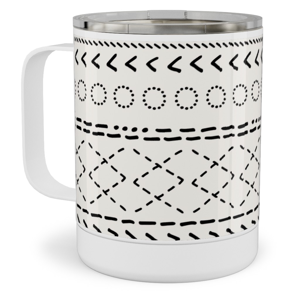 Minimal Mudcloth Bohemian - Light Stainless Steel Mug, 10oz, Beige
