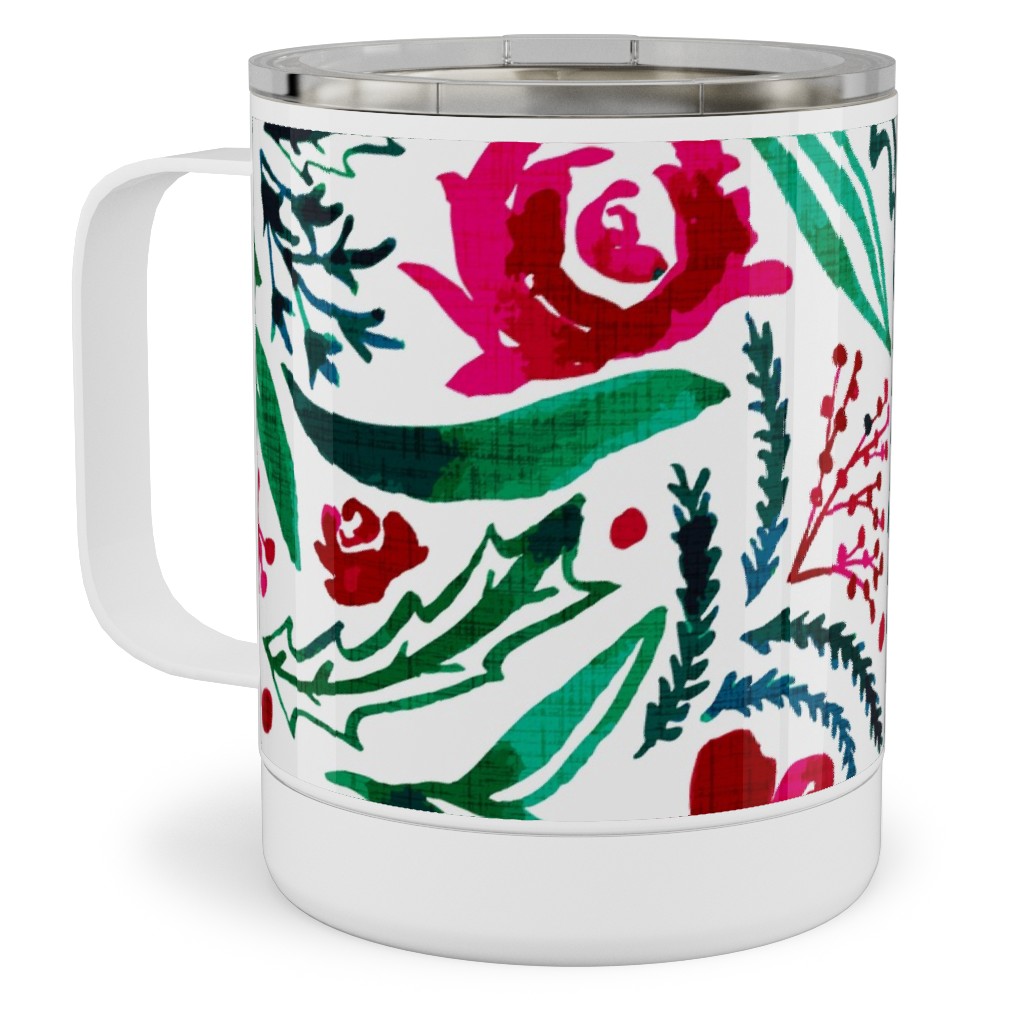 Noel Collection - Loose Floral Stainless Steel Mug, 10oz, Multicolor