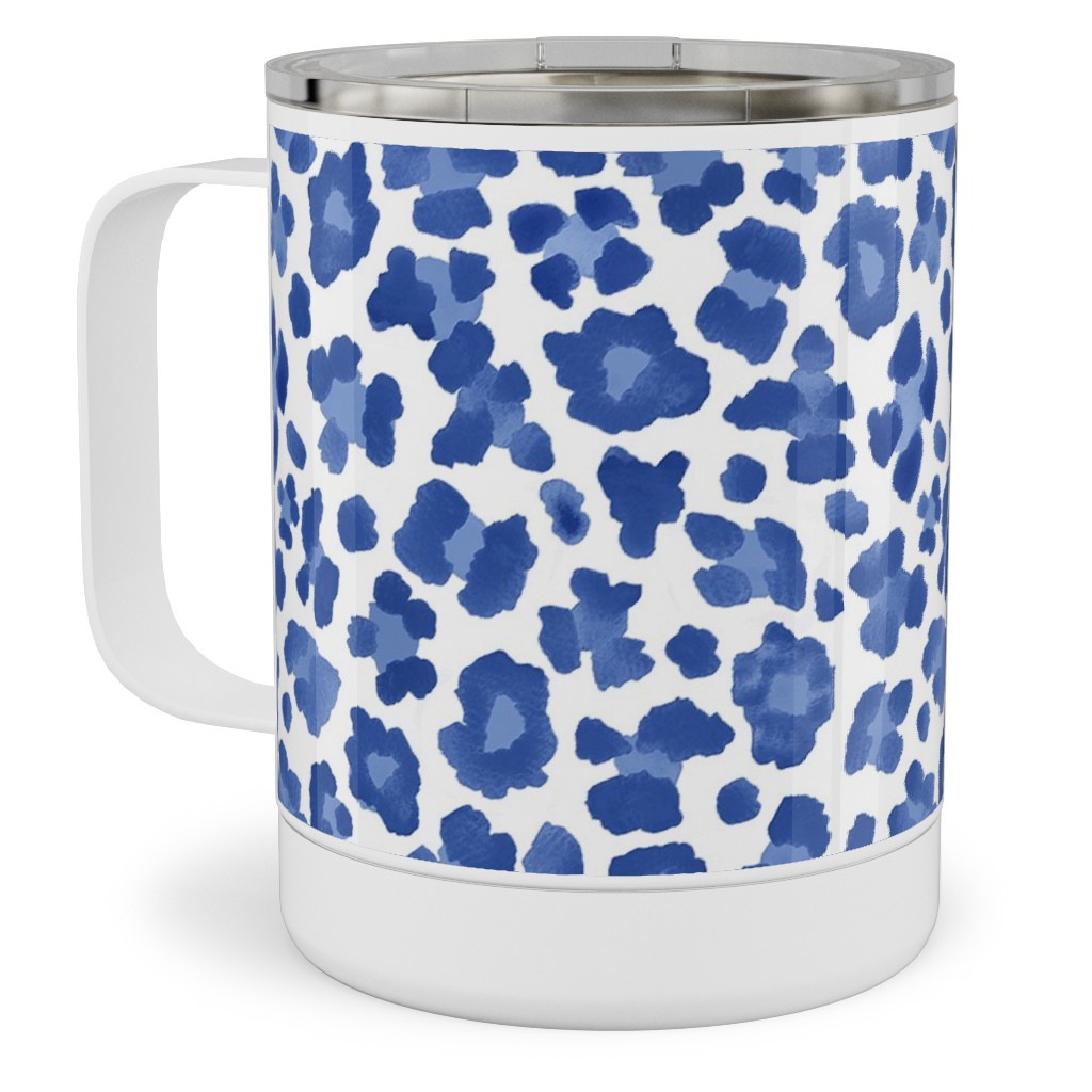 Leopard Pattern Print Stainless Steel Mug, 10oz, Blue