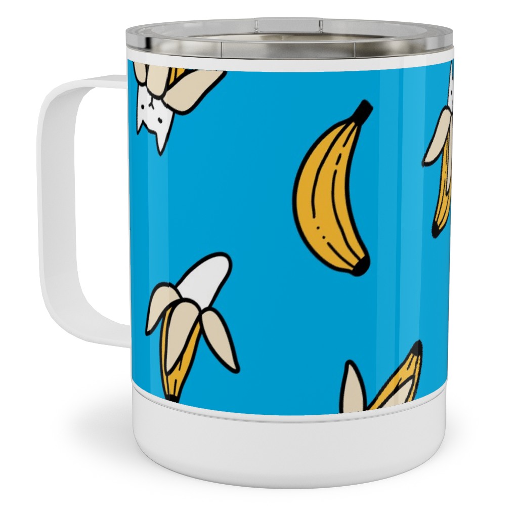 Funny Yummy Banana Cats - Blue Stainless Steel Mug, 10oz, Blue