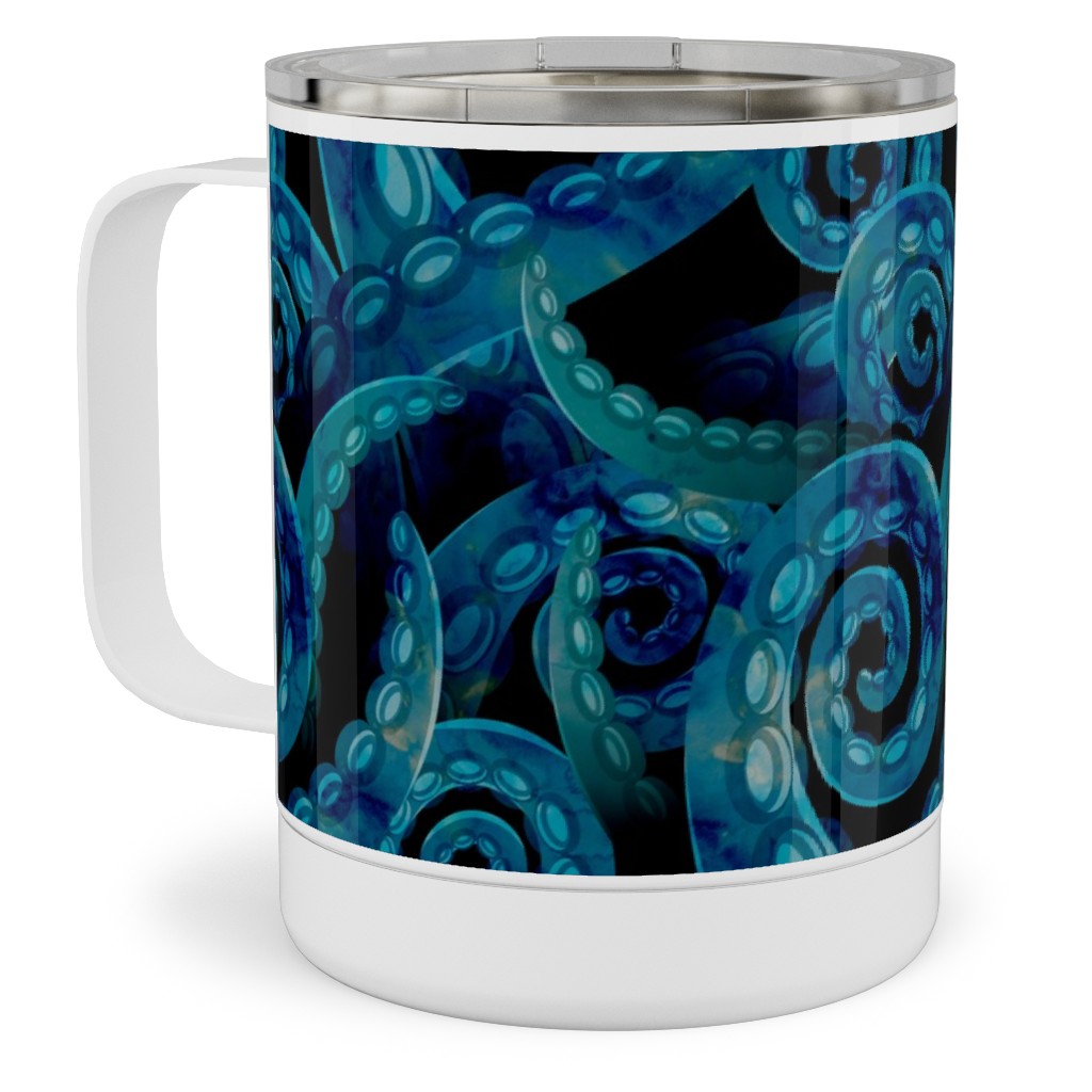 Octopus Watercolor - Blue Stainless Steel Mug, 10oz, Blue