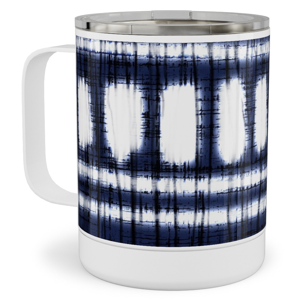 Shibori - Organic and Loose Lines and Dots Stainless Steel Mug, 10oz, Blue