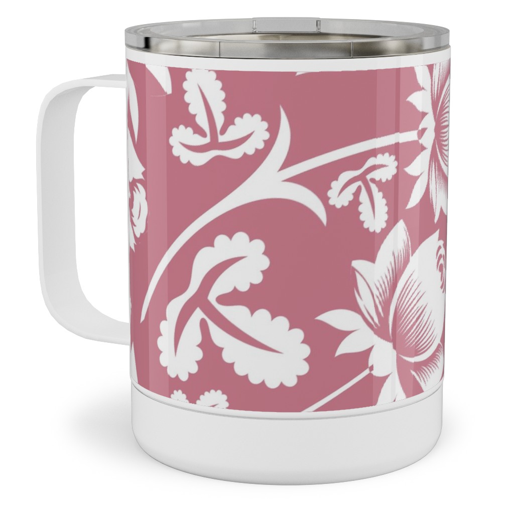 Lovely Rose Flower - Pink and White Stainless Steel Mug, 10oz, Pink, Bright Pink