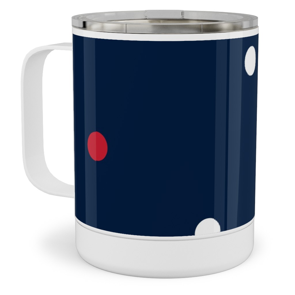 Mixed Polka Dots - Red White and Royal on Navy Blue Stainless Steel Mug, 10oz, Blue