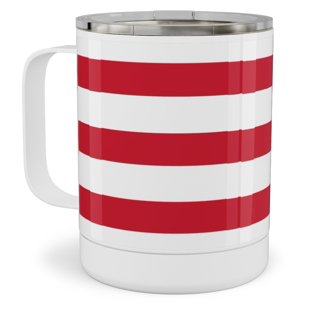 Stripes - Red and White Stainless Steel Mug, 10oz, Red, Red