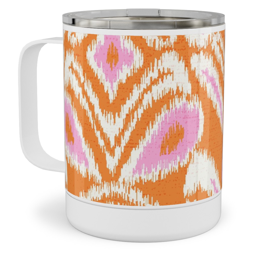 Ikat Flower - Orange and Pink Stainless Steel Mug, 10oz, Orange