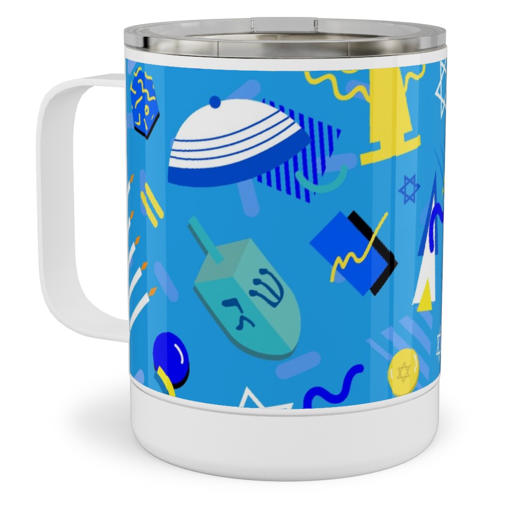 80s Hanukkah Celebration - Blue Stainless Steel Mug, 10oz, Blue