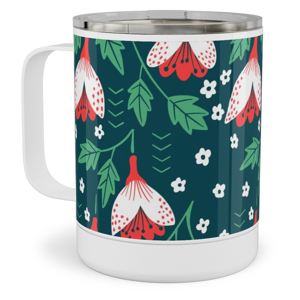 Christmas Flowers Stainless Steel Mug, 10oz, Green, Classic Green