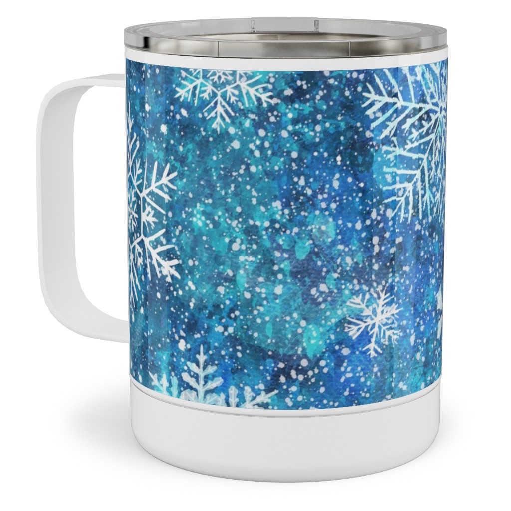 Whinsical Snowflakes Handpainted With Watercolors - Blue Stainless Steel Mug, 10oz, Blue, True Blue