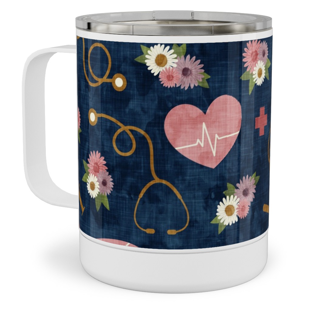 Floral Nurse Melody - Nursing - Blue Stainless Steel Mug, 10oz, Pink