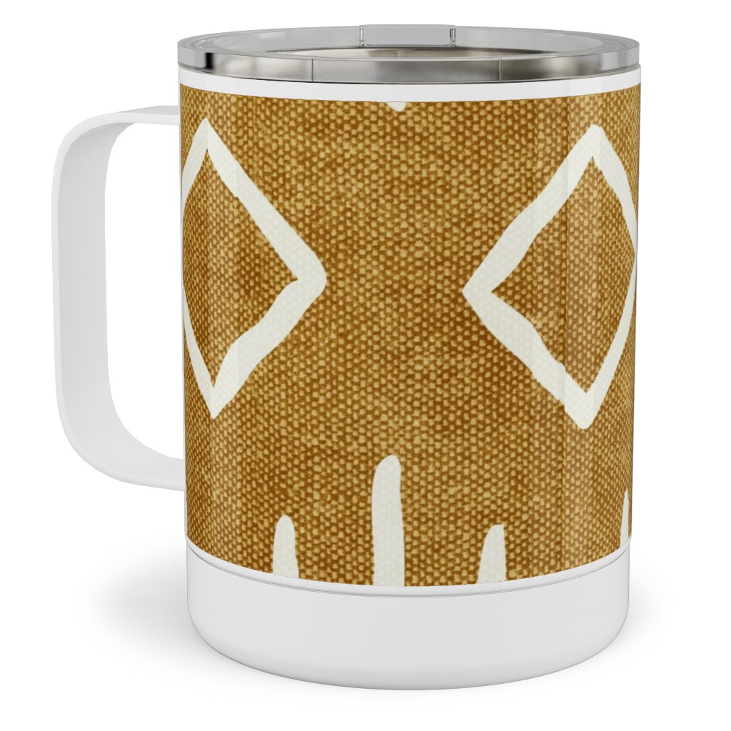 Diamond Mud Cloth Stainless Steel Mug, 10oz, Yellow, Golden