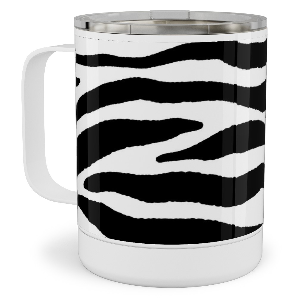 Zebra Print - Black and White Stainless Steel Mug, 10oz, Black