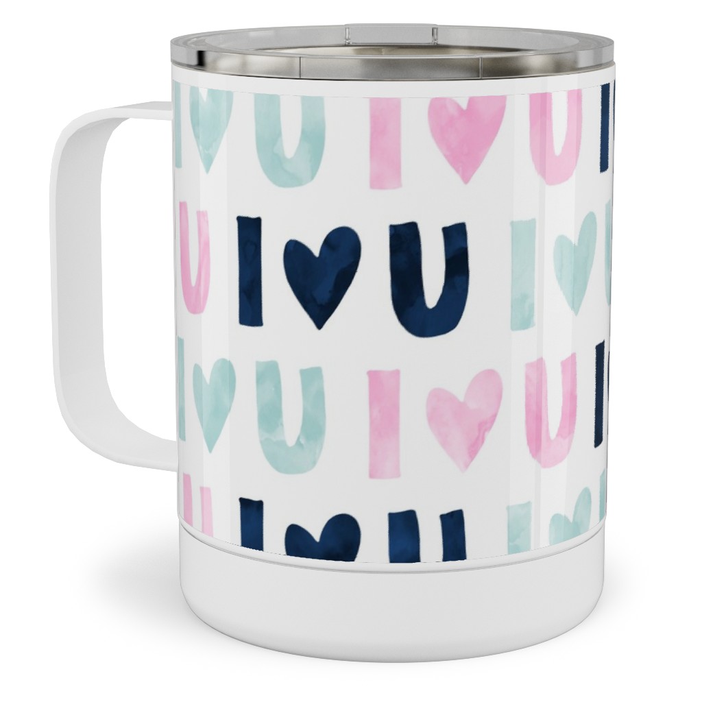 I Love You - Pink Navy Blue Stainless Steel Mug, 10oz, Multicolor