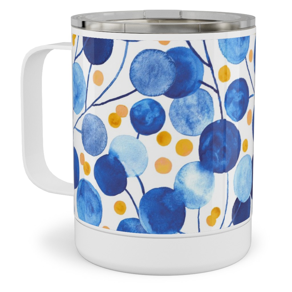 Pompom Plants - Cobalt & Gold Stainless Steel Mug, 10oz, Blue, True Blue