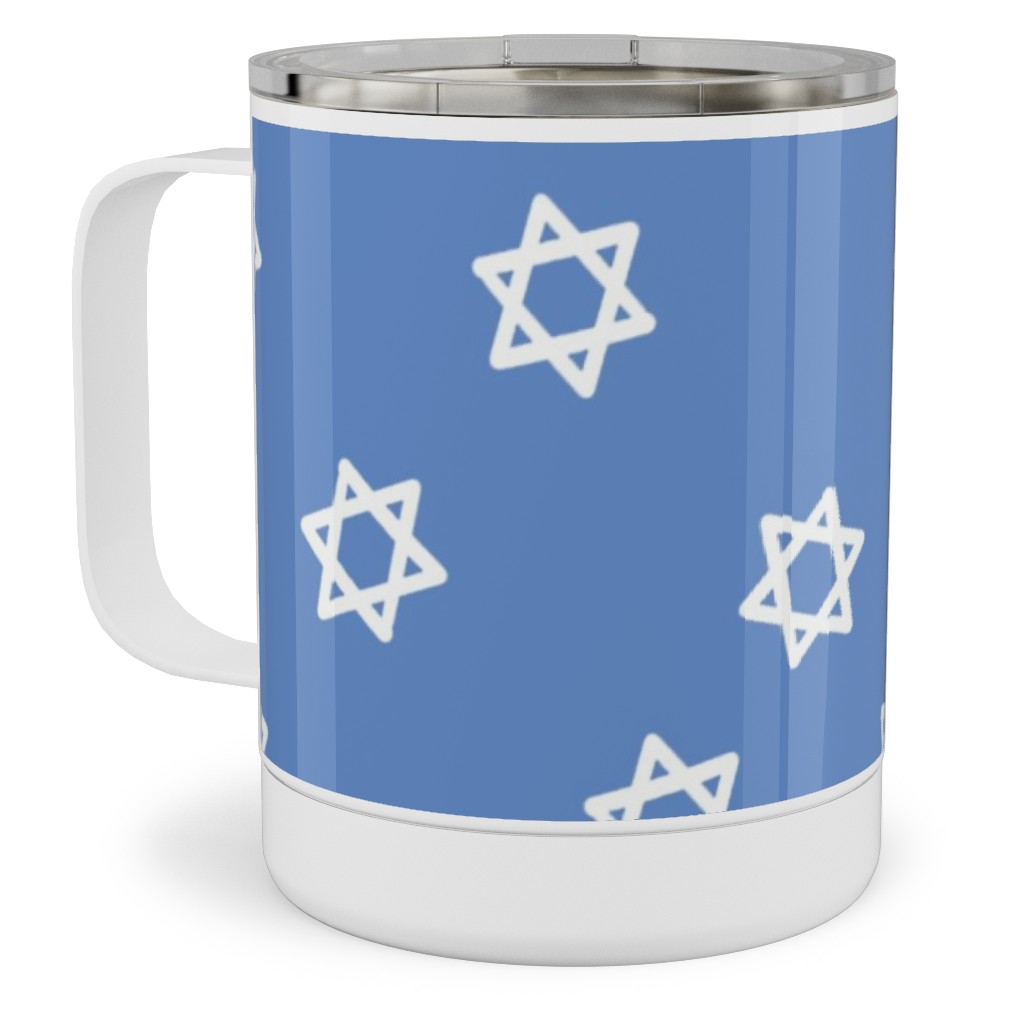 Star of David - White & Blue Stainless Steel Mug, 10oz, Blue