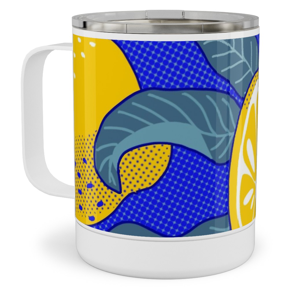Lemons Pop Art - Blue and Yellow Stainless Steel Mug, 10oz, Yellow