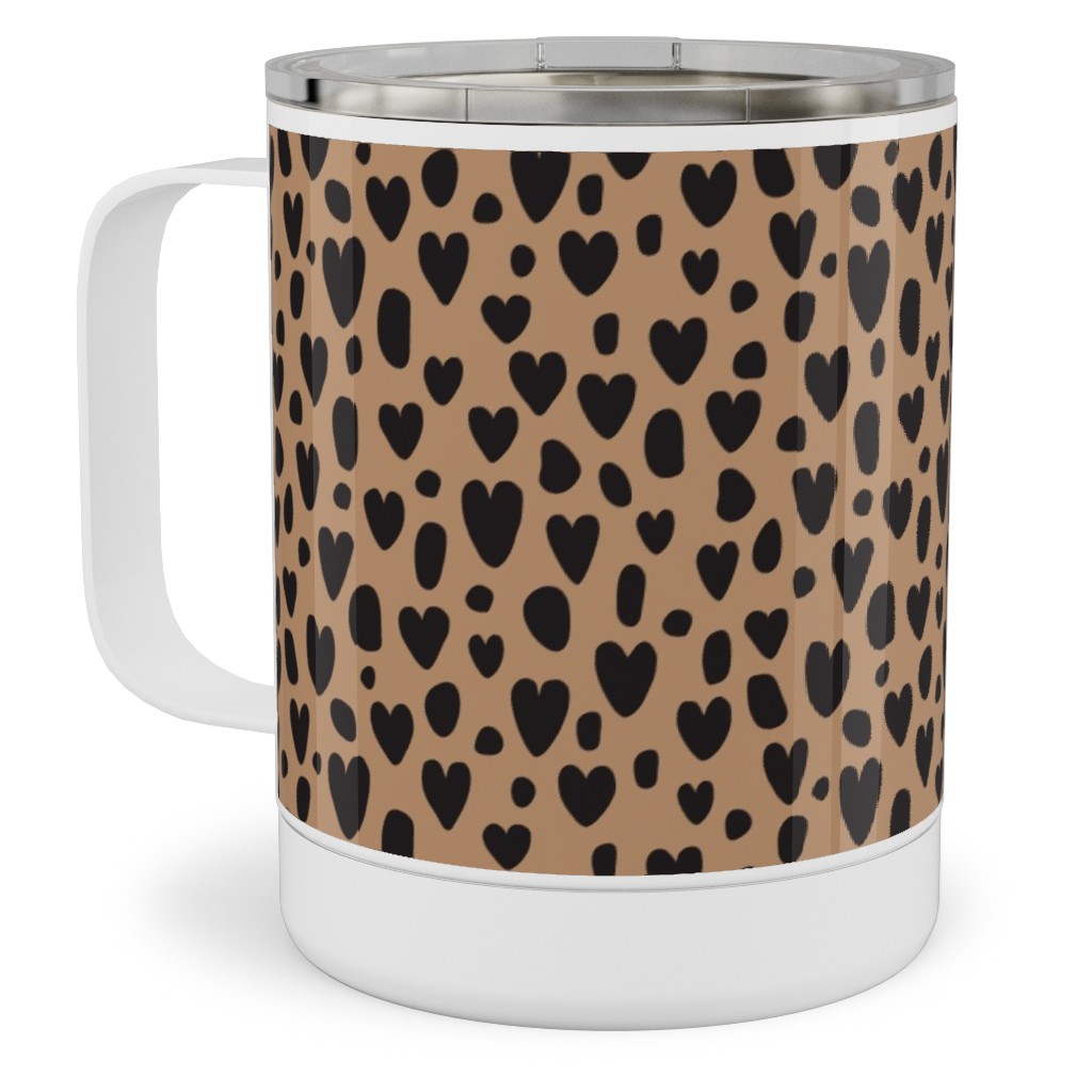 Leopard Hearts - Brown Stainless Steel Mug, 10oz, Brown
