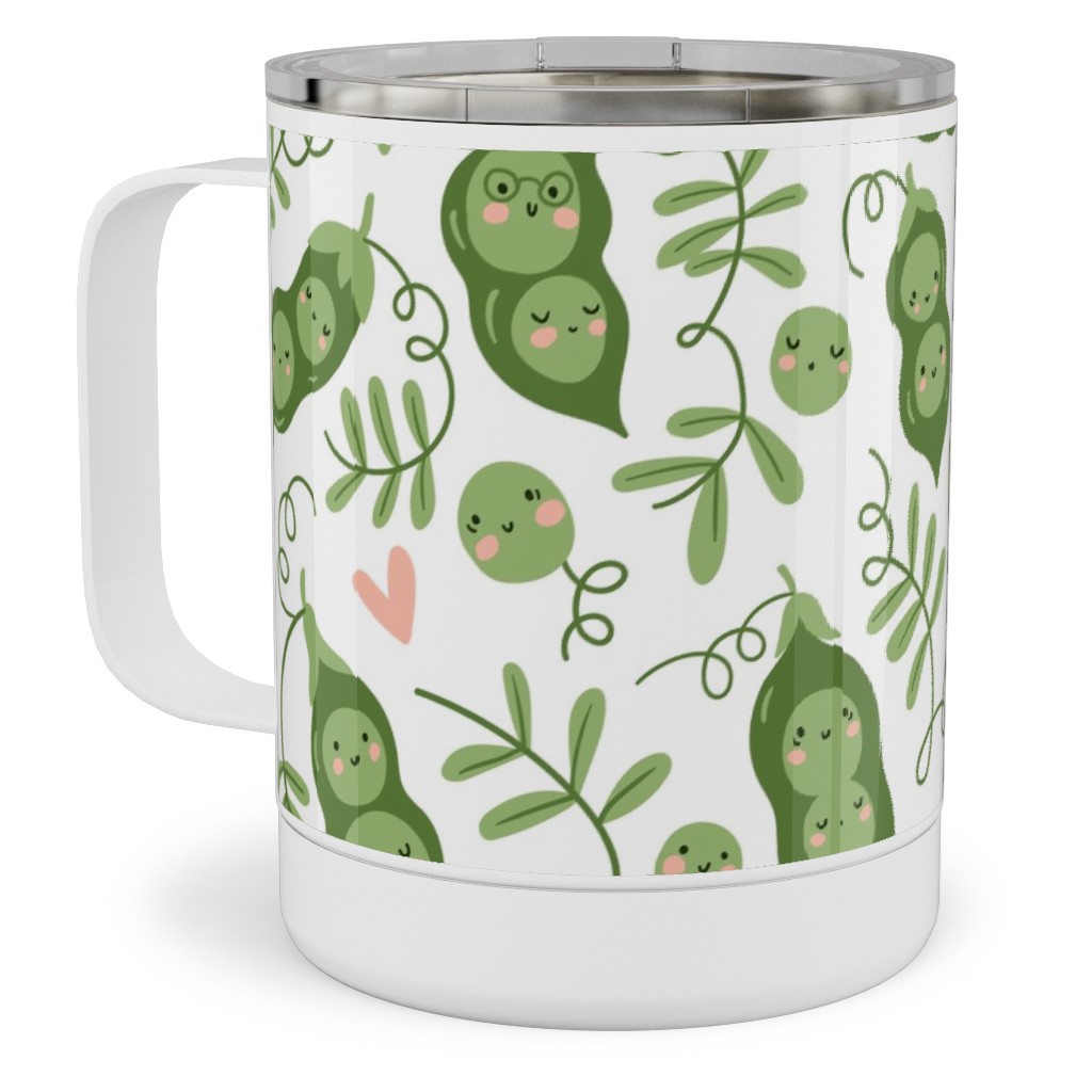 Cute Peas - Green Stainless Steel Mug, 10oz, Green