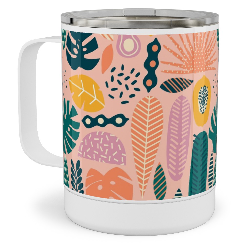 Hawaii Floral - Pink Stainless Steel Mug, 10oz, Multicolor