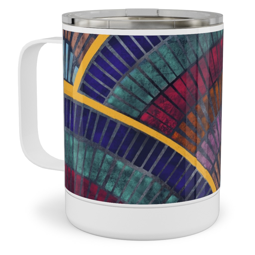 Moody Art Deco Tile - Dark Stainless Steel Mug, 10oz, Multicolor