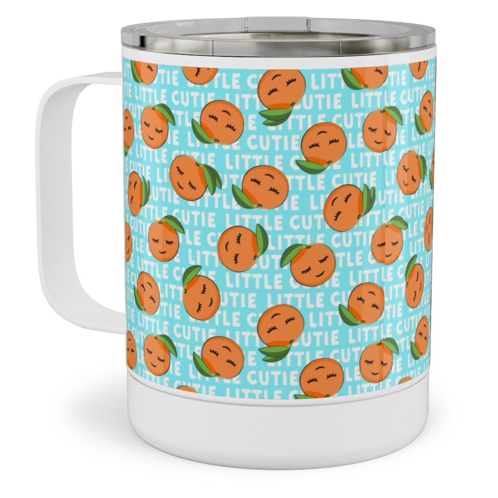 Little Cutie - Happy Oranges - Blue Stainless Steel Mug, 10oz, Blue, True Blue