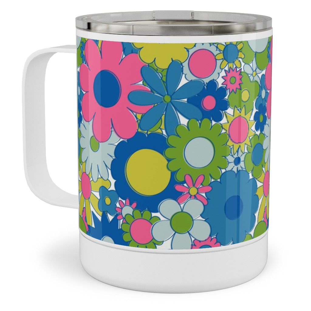 Funky Daisy Floral - Neon Stainless Steel Mug, 10oz, Multicolor