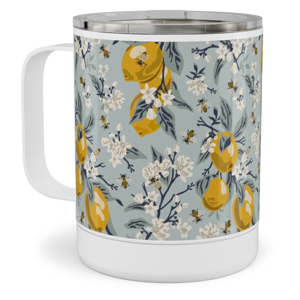 Bees & Lemons - Blue Stainless Steel Mug, 10oz, Blue, True Blue