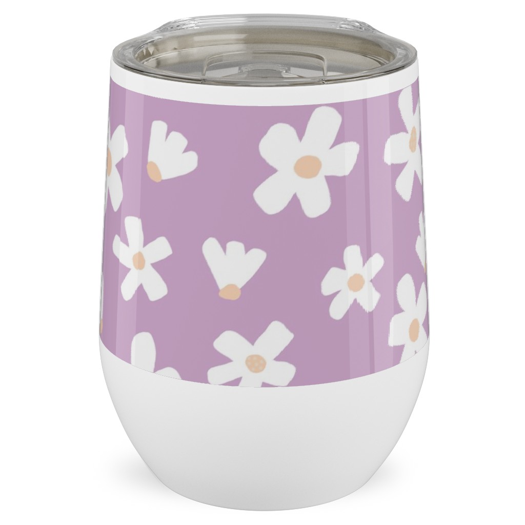 Daisy Garden Floral - Purple Stainless Steel Travel Tumbler, 12oz, Purple