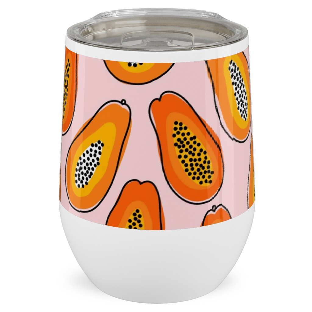 Abstract Papayas - Pink Stainless Steel Travel Tumbler, 12oz, Pink