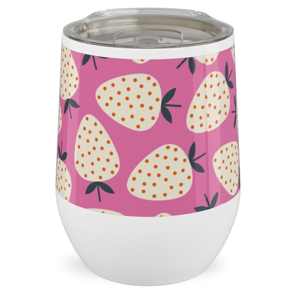 Strawberries - Cream on Pink Stainless Steel Travel Tumbler, 12oz, Pink, Bright Pink