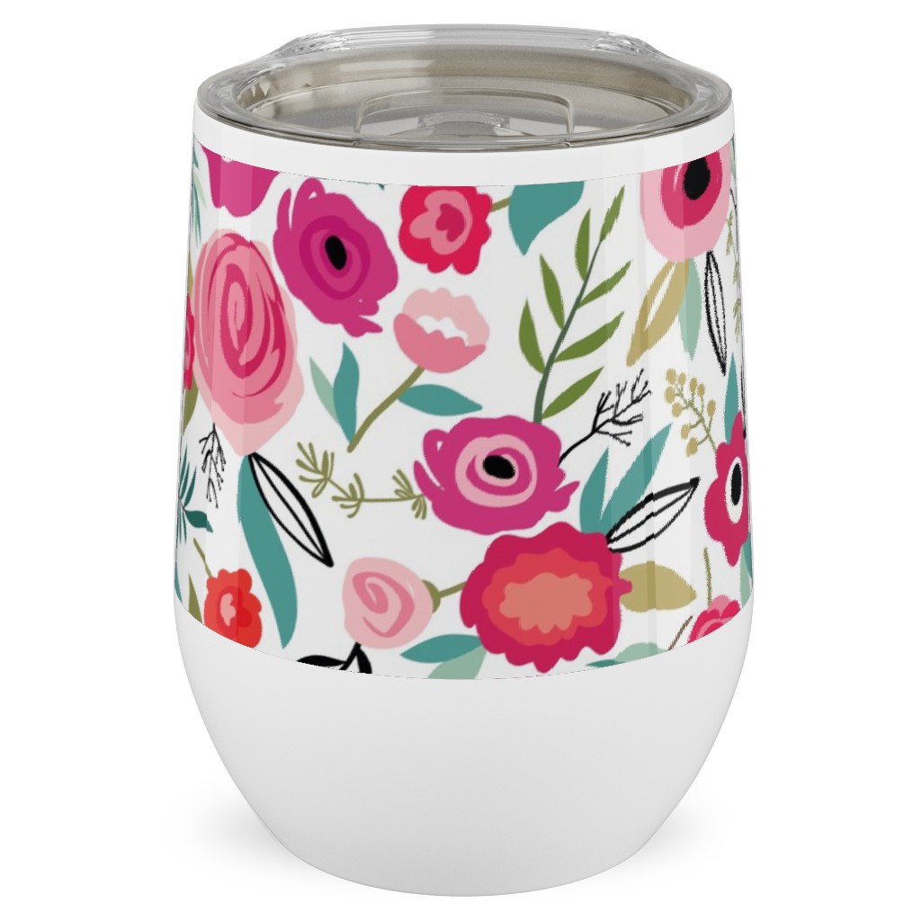 Maypole - Pink Stainless Steel Travel Tumbler, 12oz, Pink, Bright Pink