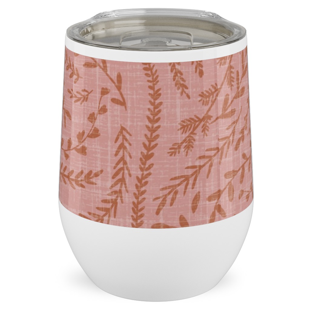Notion - Fine Floral - Pink and Rust Stainless Steel Travel Tumbler, 12oz, Pink