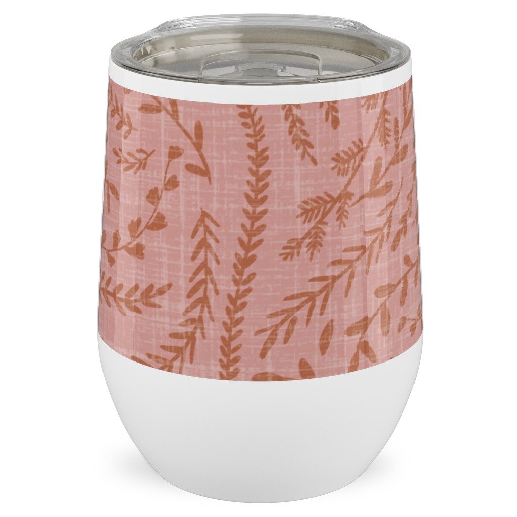 Notion - Fine Floral - Pink and Rust Stainless Steel Travel Tumbler, 12oz, Pink, Bright Pink