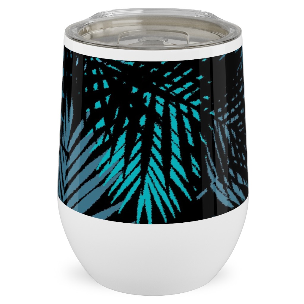 Tropical Leaves - Blue and Green Stainless Steel Travel Tumbler, 12oz, Blue