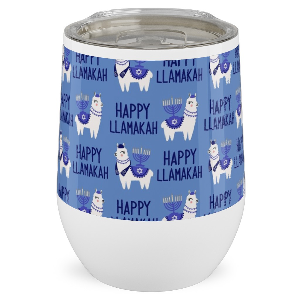 Happy Llamakah - Blue Stainless Steel Travel Tumbler, 12oz, Blue