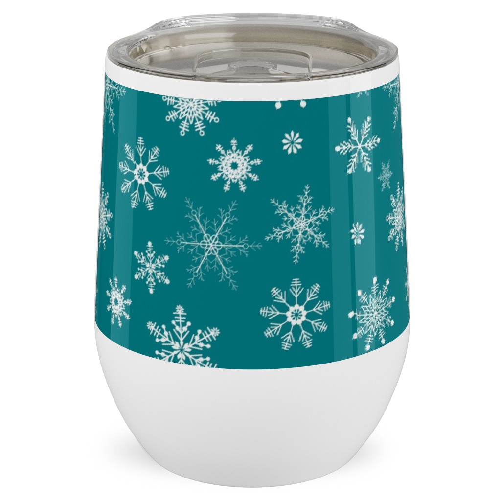 Snowflakes on Emerald Stainless Steel Travel Tumbler, 12oz, Green