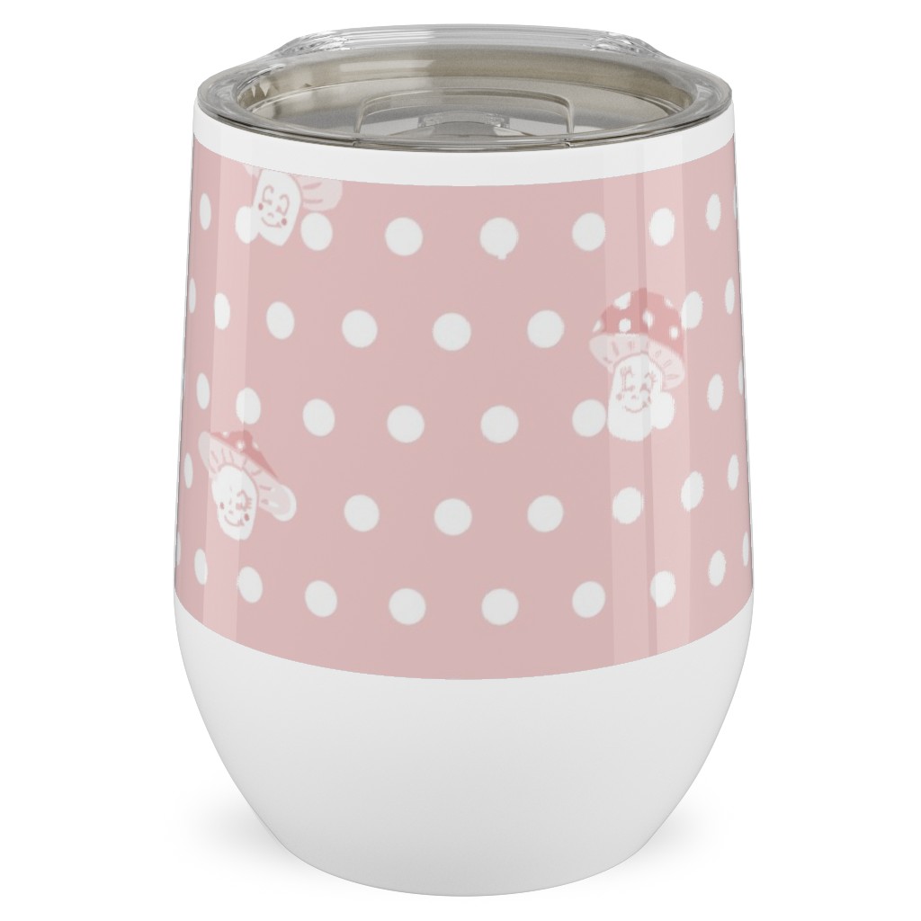 Mushroom and Dots - Pink Stainless Steel Travel Tumbler, 12oz, Pink