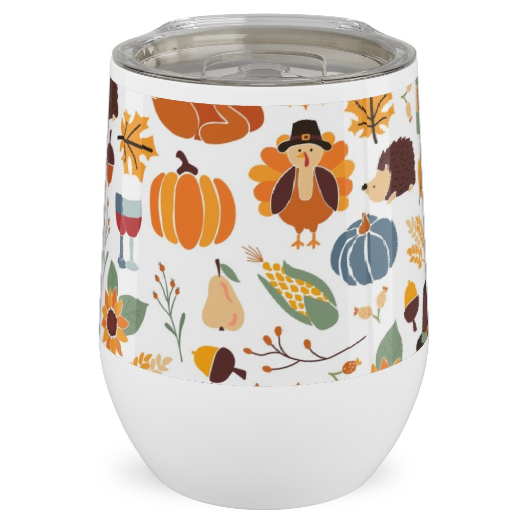 Thanksgiving Table Stainless Steel Travel Tumbler, 12oz, Multicolor, Nutmeg