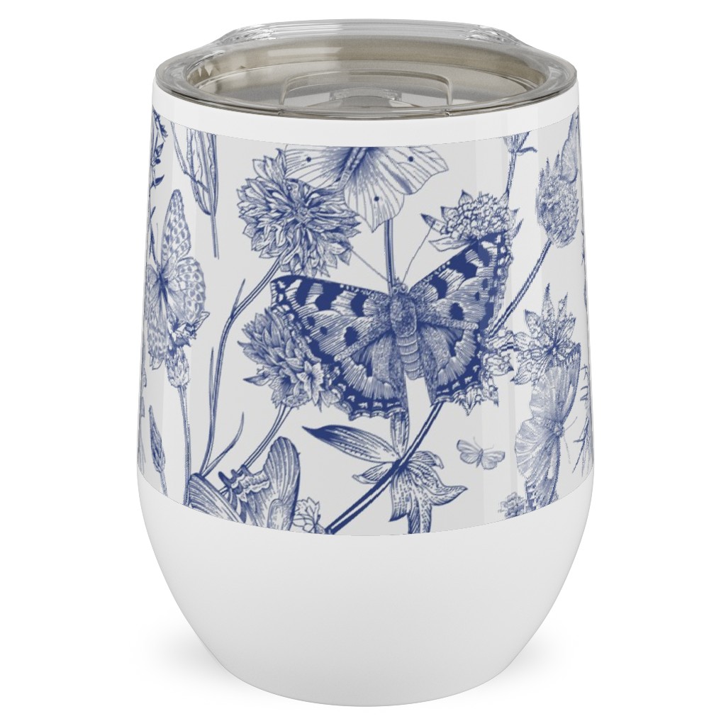 Butterflies and Wild Flowers Stainless Steel Travel Tumbler, 12oz, Blue, True Blue