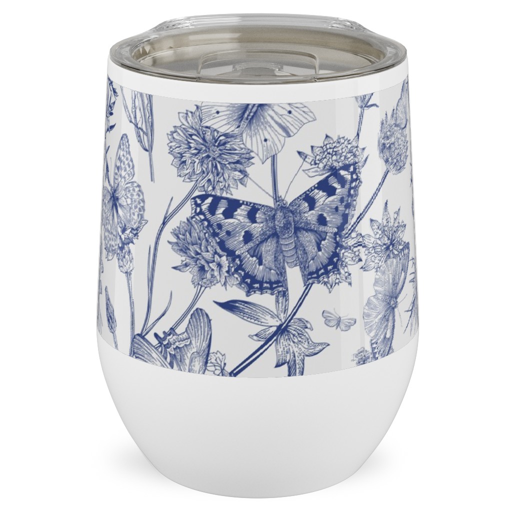 Butterflies and Wild Flowers Stainless Steel Travel Tumbler, 12oz, Blue