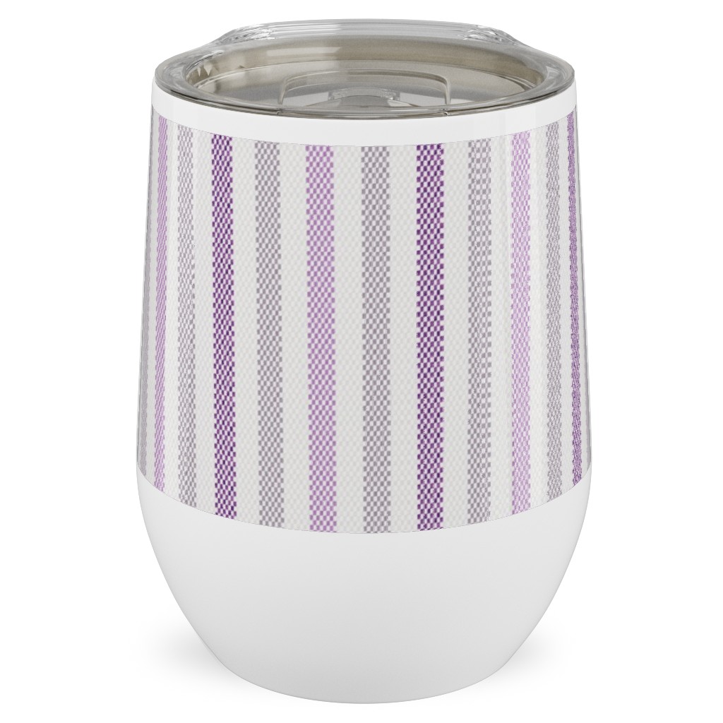 Tricolor French Ticking Stripe - Purple Stainless Steel Travel Tumbler, 12oz, Purple