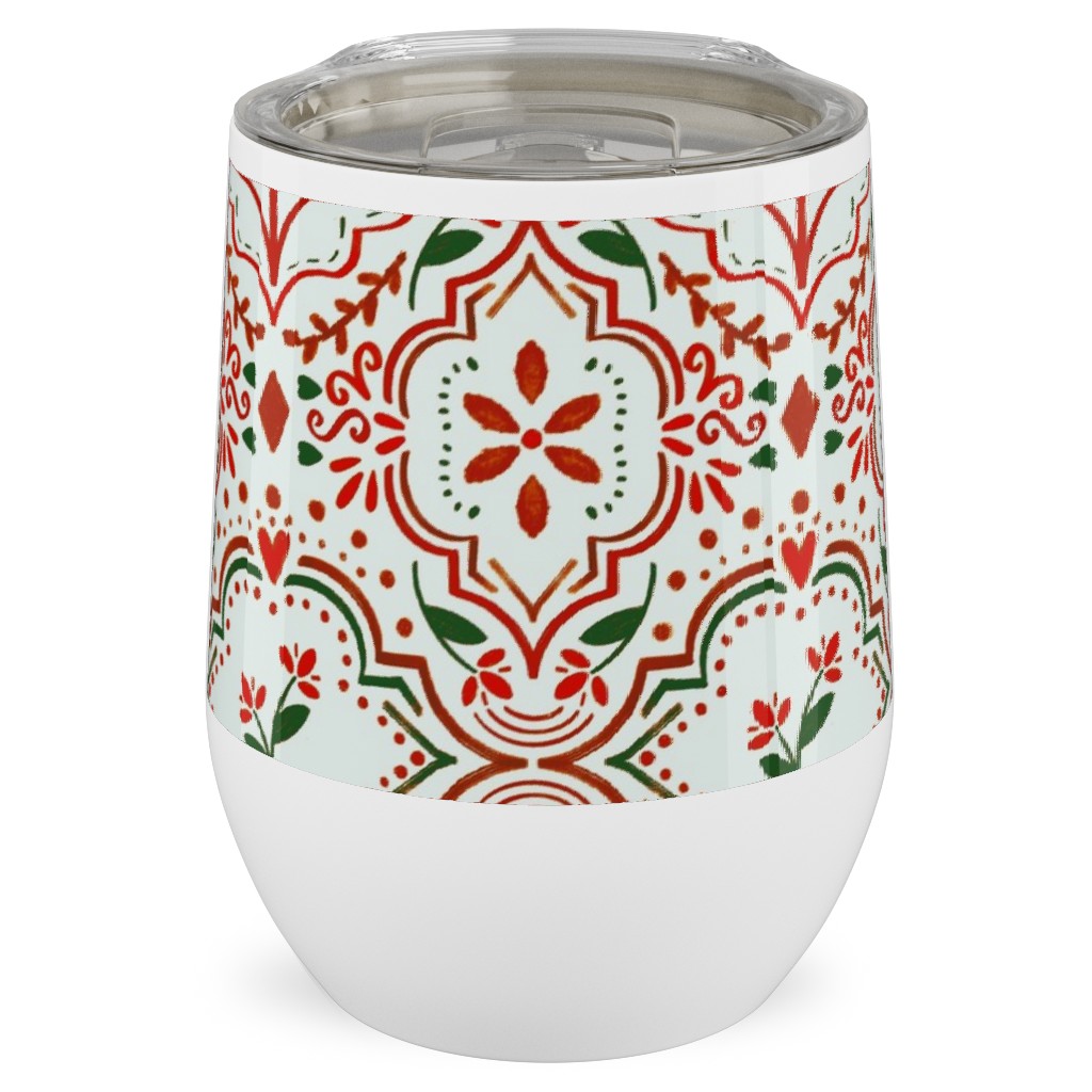 Moroccan Christmas Stainless Steel Travel Tumbler, 12oz, Red